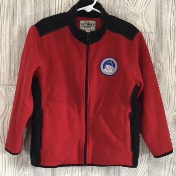 Old Navy Kids XS Red & Black Fleece Zip Up Jacket - Picture 1 of 9